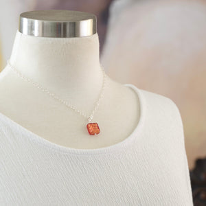 Murano glass pendant necklace in Red, Orange, Green, or Ruby Pink on sterling silver chain