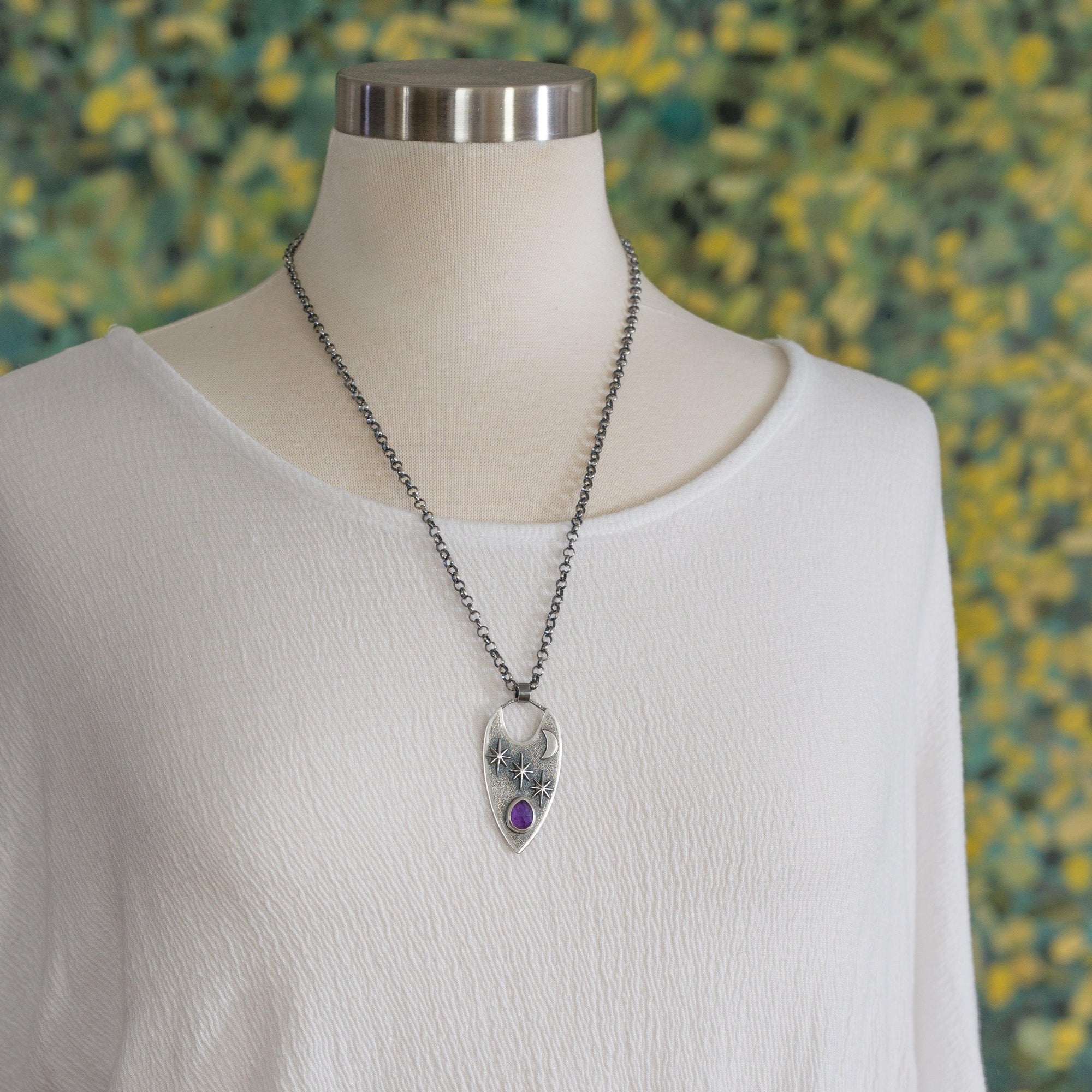One of a kind, Faceted Amethyst on sterling silver rolo chain, February birthstone