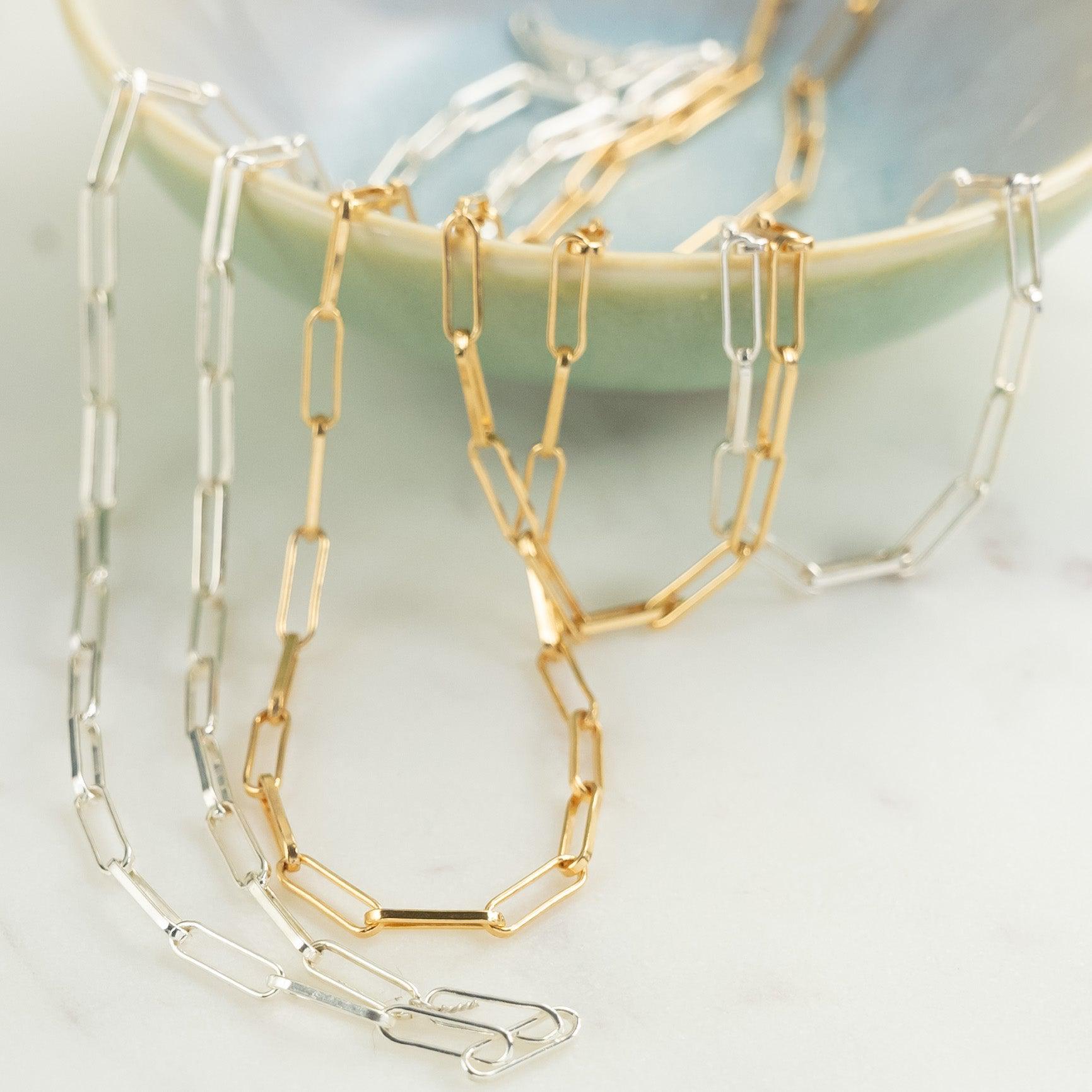 PaperClip chain link necklace or bracelet, 7-30 inches, Gold