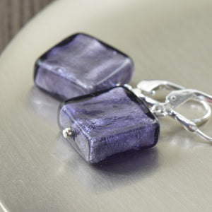 Purple Murano Venetian Glass earrings in Amethyst Hues, February Birthstone