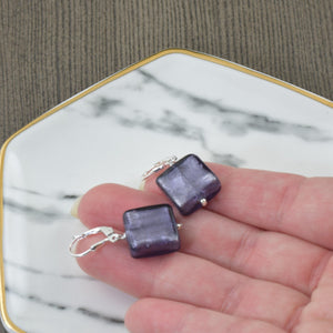 Purple Murano Venetian Glass earrings in Amethyst Hues, February Birthstone