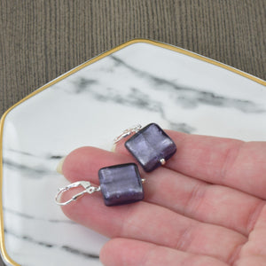 Purple Murano Venetian Glass earrings in Amethyst Hues, February Birthstone