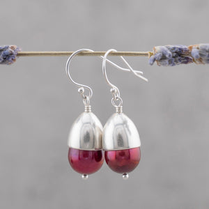 Ruby Red Freshwater pearl dangle earrings