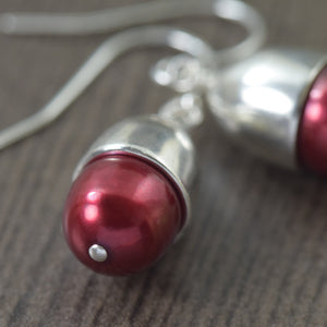 Ruby Red Freshwater pearl dangle earrings