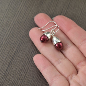 Ruby Red Freshwater pearl dangle earrings