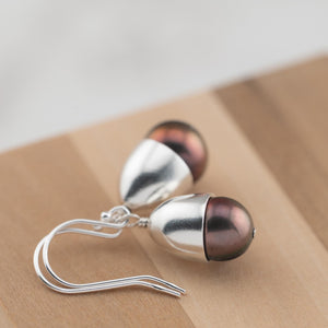 Rustic Brown freshwater pearl dangle earrings, Ready to ship gifts for her
