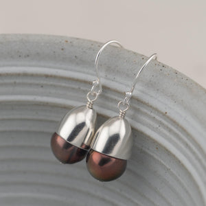 Rustic Brown freshwater pearl dangle earrings, Ready to ship gifts for her