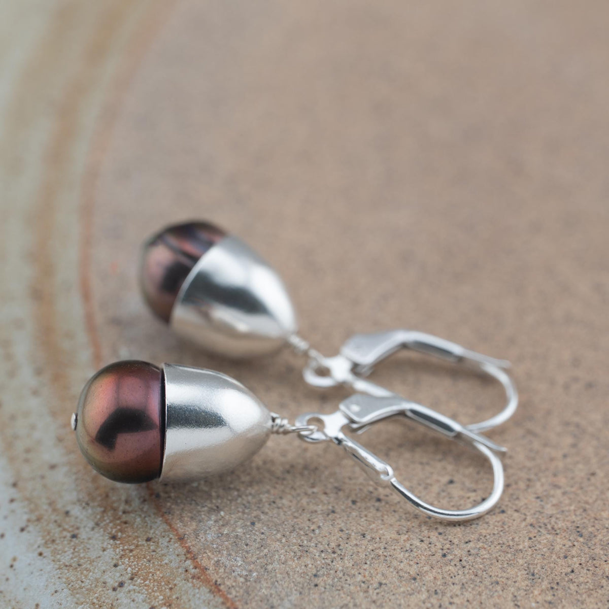 Rustic Brown freshwater pearl dangle earrings, Ready to ship gifts for her
