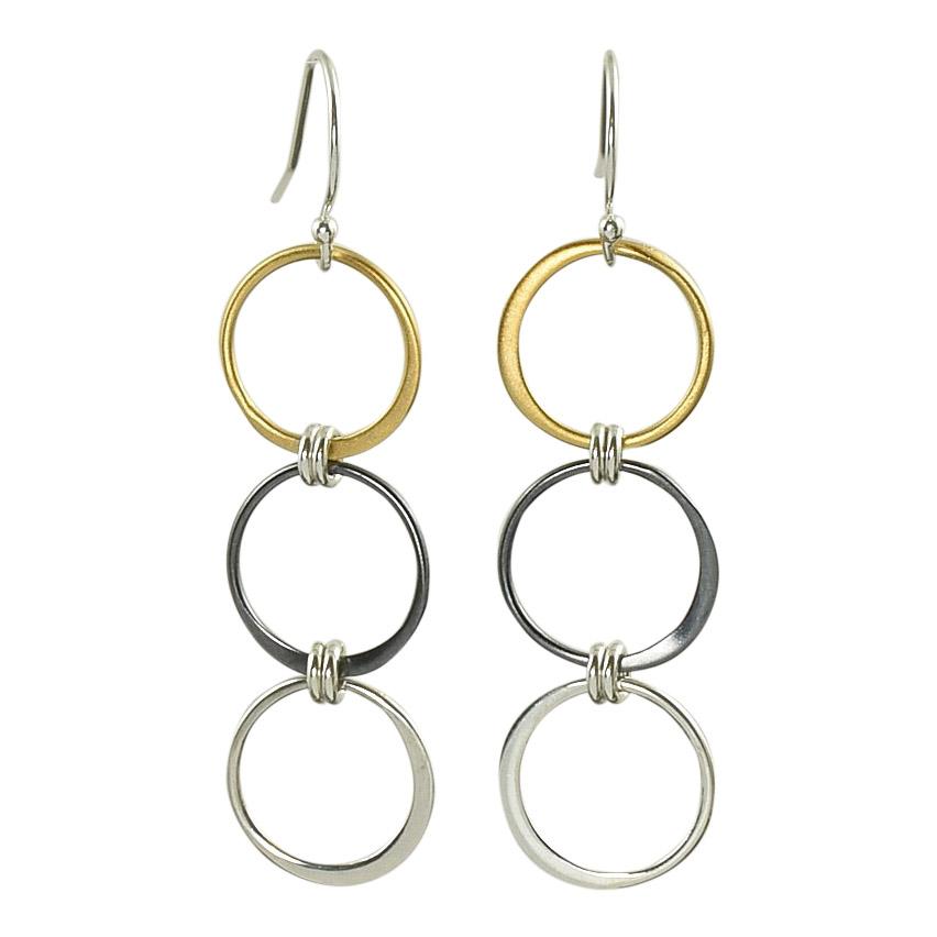 Silver hoop earrings for women in blackened silver and vermeil