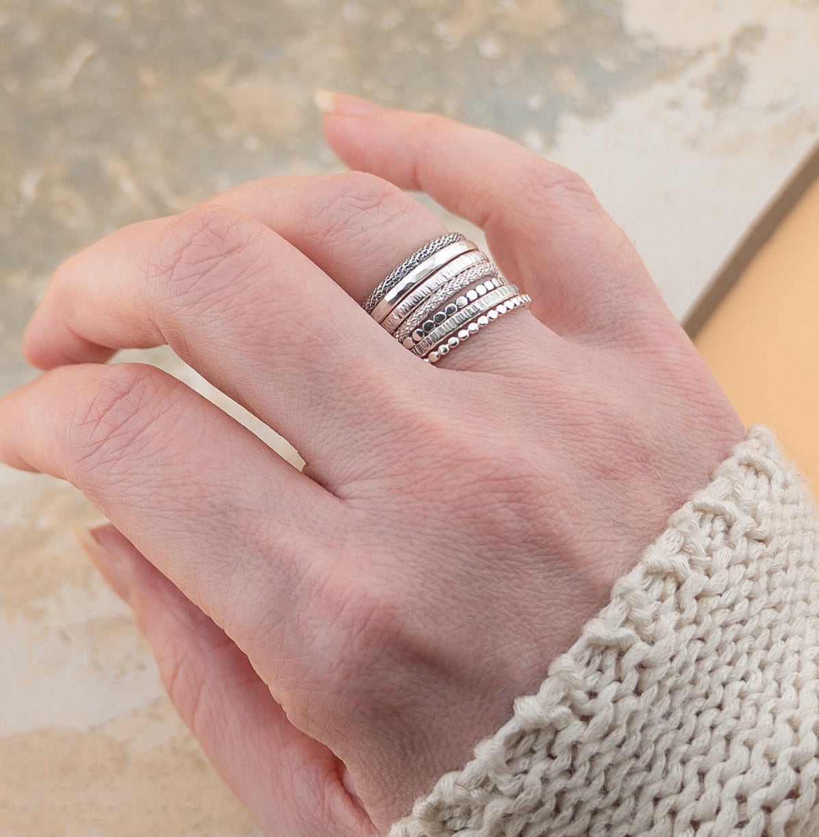 Silver stacking ring set, thin stackable 925 sterling silver dainty pinky, thumb, knuckle rings, minimalist Ring Pick 1