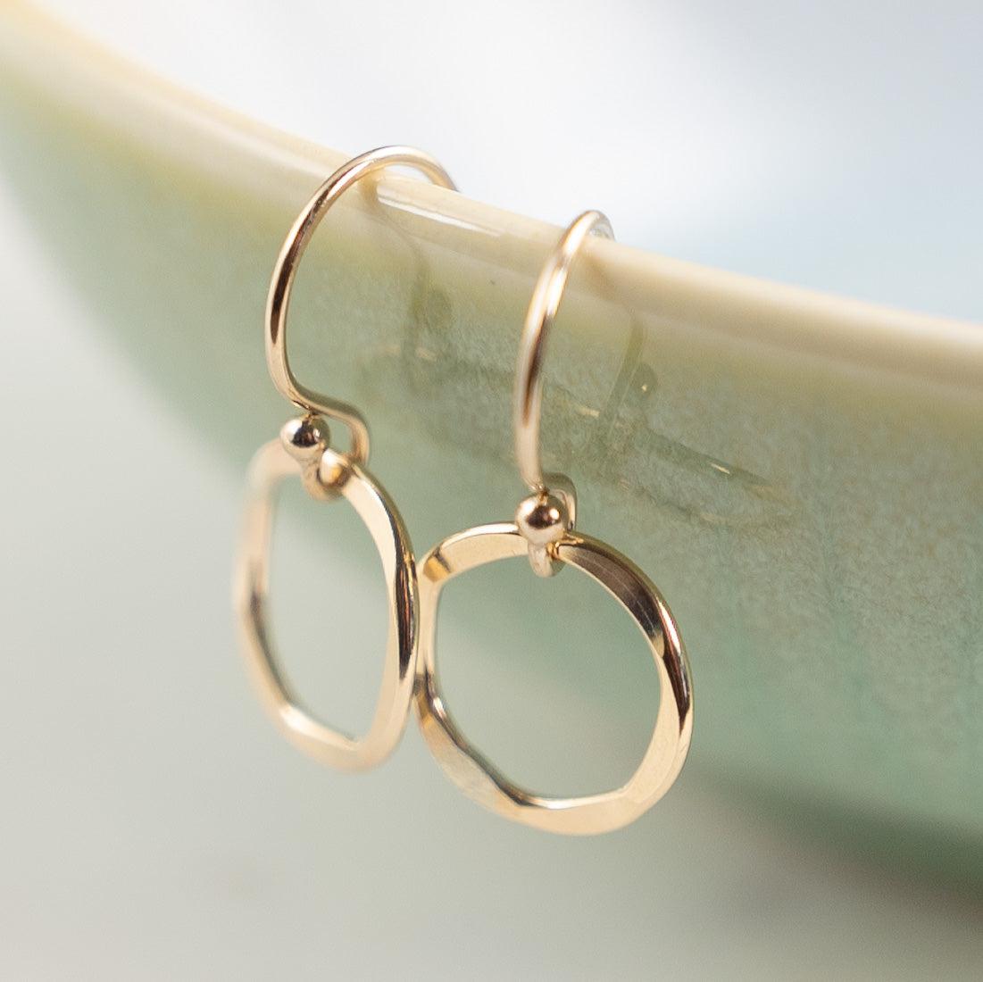 Small gold filled drop earrings with rippled design