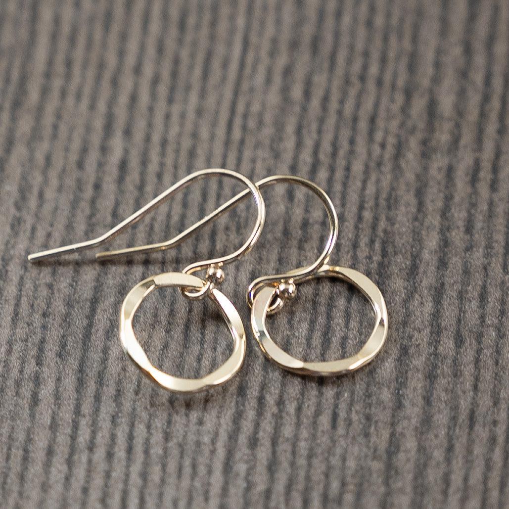 Small gold filled drop earrings with rippled design