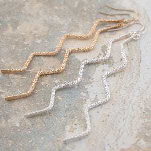 Sterling Silver OR Gold Filled Zig Zag Lighting drop long earrings