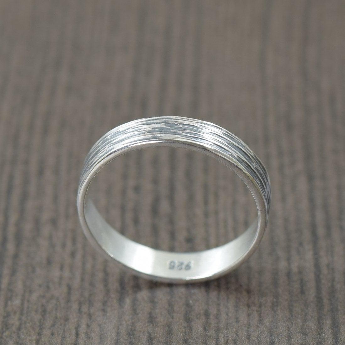 Sterling Silver Unisex Wood Grain Stacking Ring