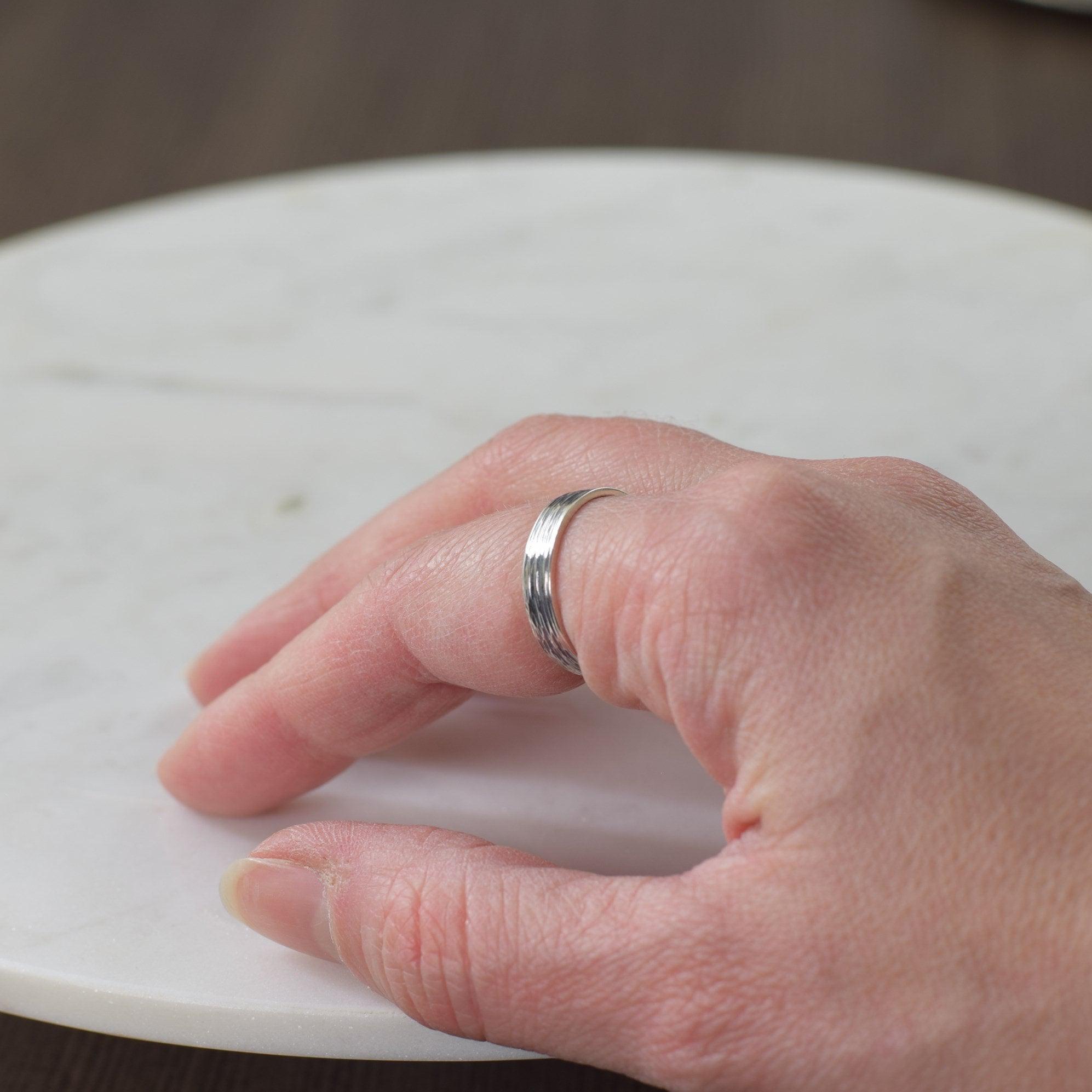 Sterling Silver Unisex Wood Grain Stacking Ring