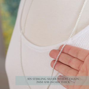 Sterling silver Italian Chain, 2mm Wheat design, Unisex chain