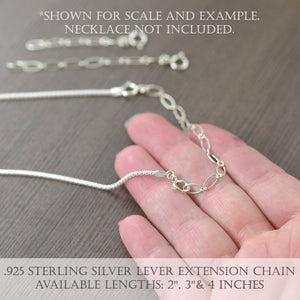 Sterling silver necklace extender for lever clasp in 2 - 4 inches