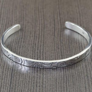 Swirl silver cuff bracelet Unisex bracelet for men or women, adjustable