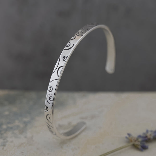 Swirl silver cuff bracelet Unisex bracelet for men or women