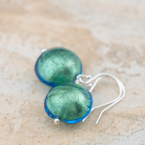 Teal Blue Murano glass dangle earrings, gifts for her