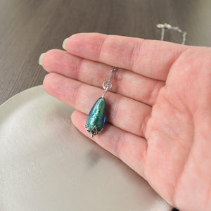 Teal Blue Murano glass necklace on sterling silver chain