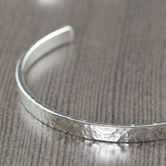 Unisex sterling silver cuff bracelet hammered texture for men or