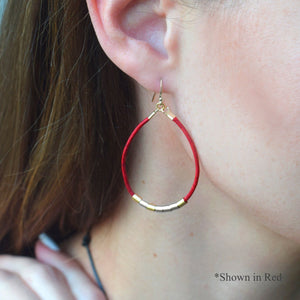 White Leather hoop earrings with gold and sterling silver accents