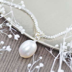 White Pearl necklace with sterling silver chain June Birthstone necklace