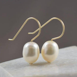 White freshwater pearl drop earrings on gold filled earwires