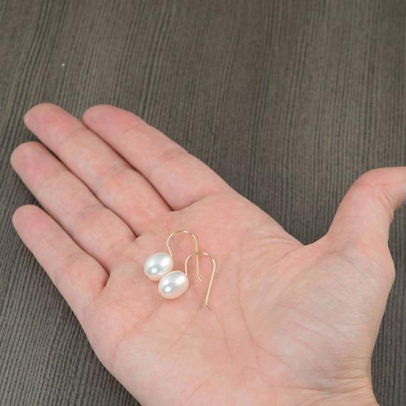 White freshwater pearl drop earrings on gold filled earwires