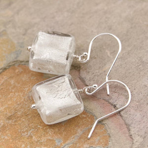White gold Murano glass dangle Venetian earrings