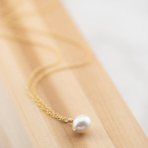 Wire wrapped White freshwater pearl necklace on gold filled chain