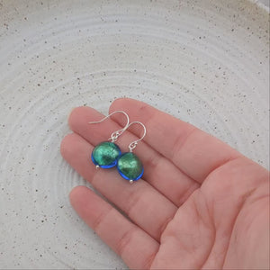 Teal Blue Murano glass dangle earrings, gifts for her