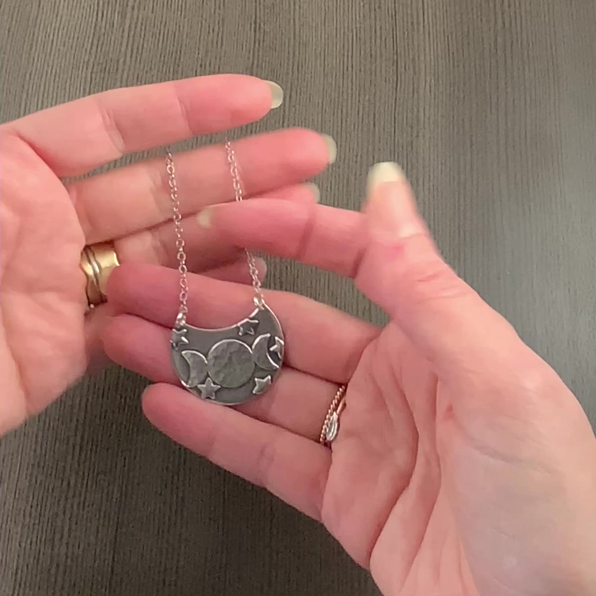 Sterling Silver Triple Crescent Moon Necklace With Rainbow Moonstone - Adjustable 16"-18" Chain