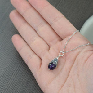 Amethyst birthstone necklace on sterling silver satellite chain, Aquarius or Pieces February birthstone