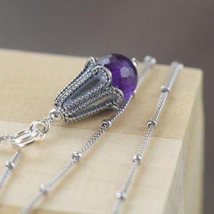 Amethyst birthstone necklace on sterling silver satellite chain, Aquarius or Pieces February birthstone