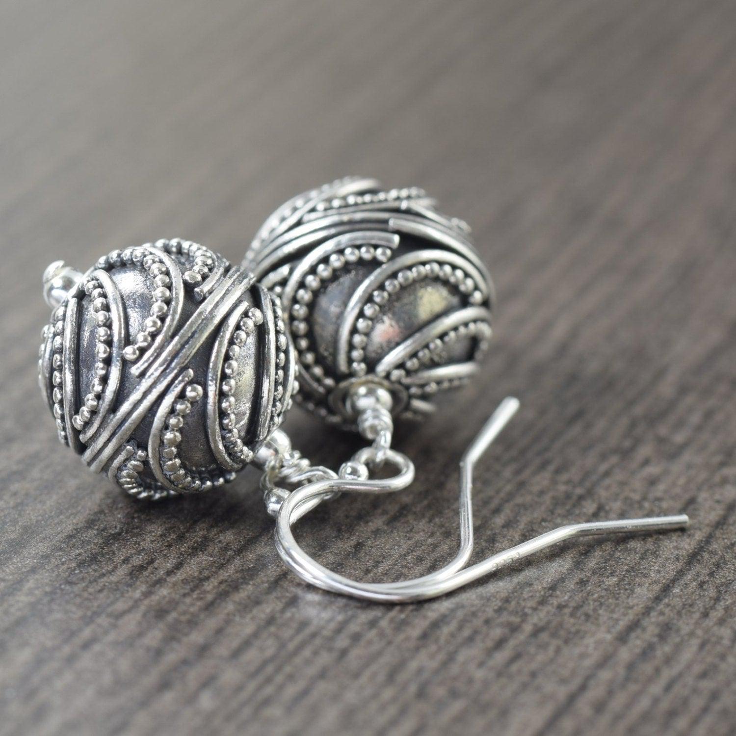 Crescent Moon earrings Sterling silver Bali earrings