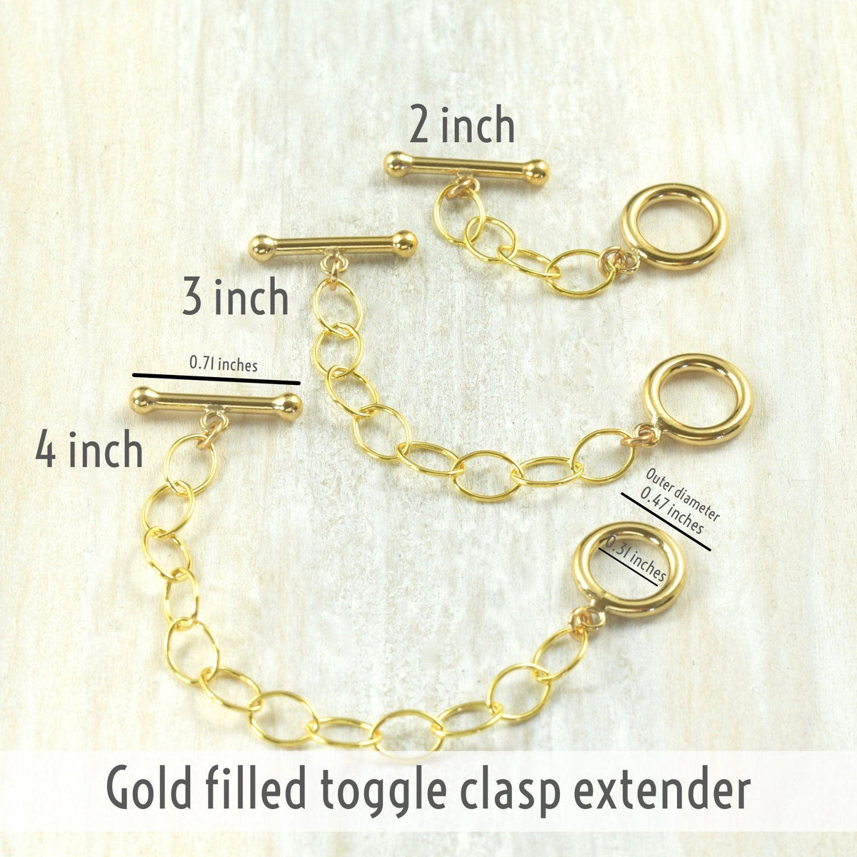 Gold filled Toggle clasp extender necklace extension 2 inch, 3 inch, 4 inch