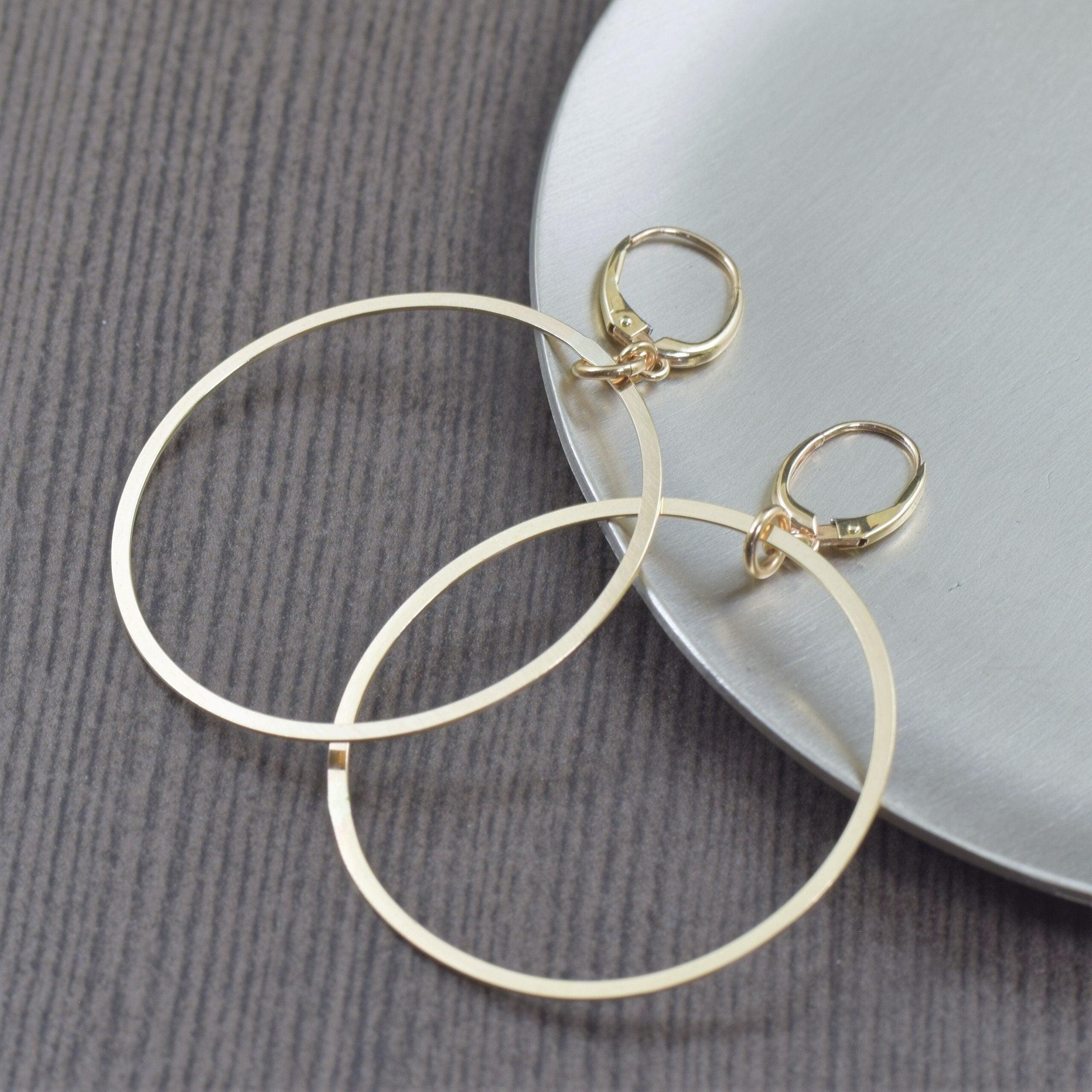 Large gold filled hoop earrings with gold filled 2 inch hoop dangles, gifts for her