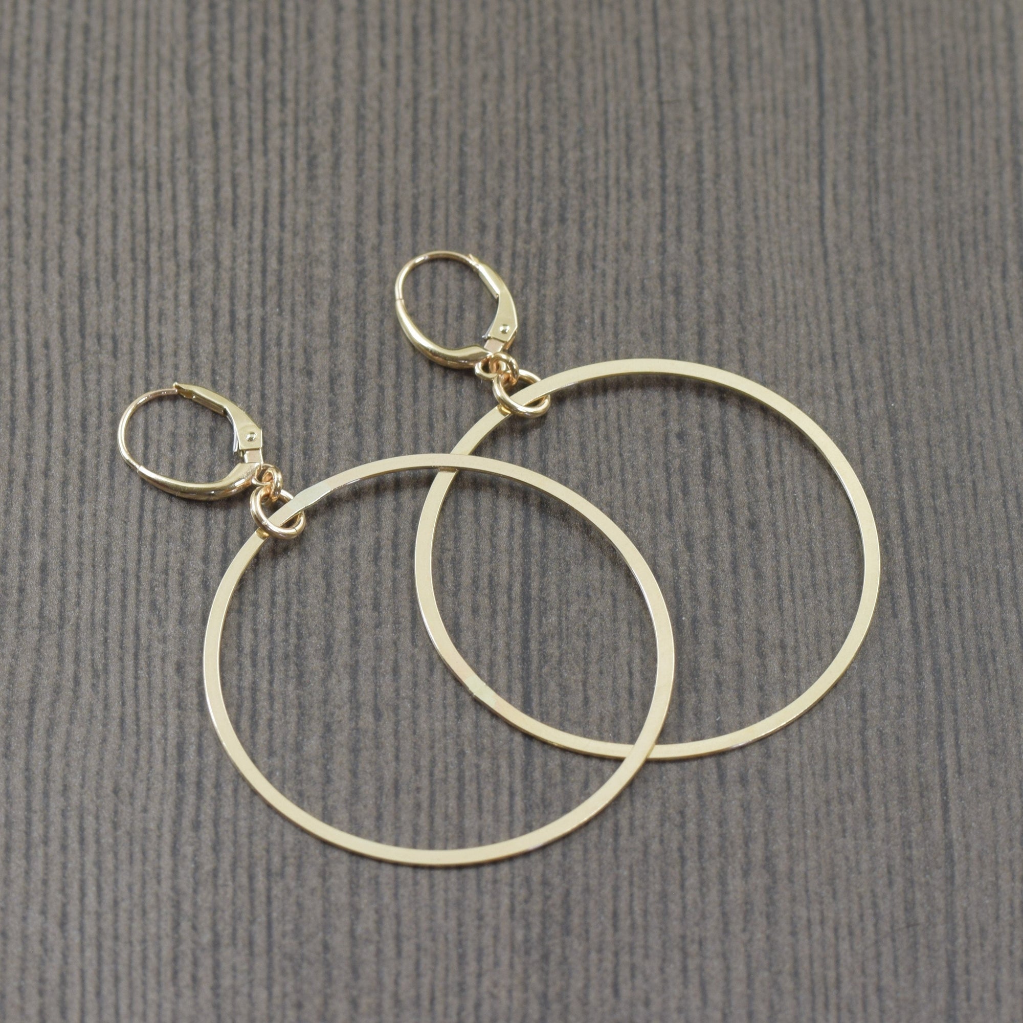 Large gold hoop earrings, Gold earwires with gold filled 2 inch hoop dangles