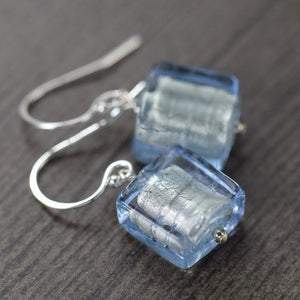 Light Blue glass earrings, light blue Murano glass earrings