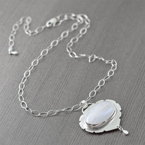 Moonstone sterling silver hand fabricated pendant necklace