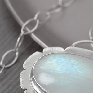 Moonstone sterling silver hand fabricated pendant necklace