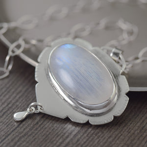 Moonstone sterling silver hand fabricated pendant necklace