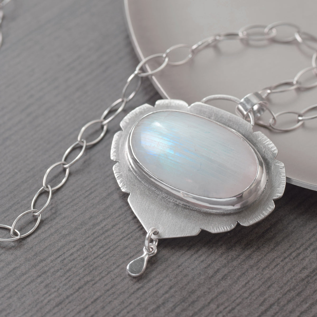 Moonstone sterling silver hand fabricated pendant necklace