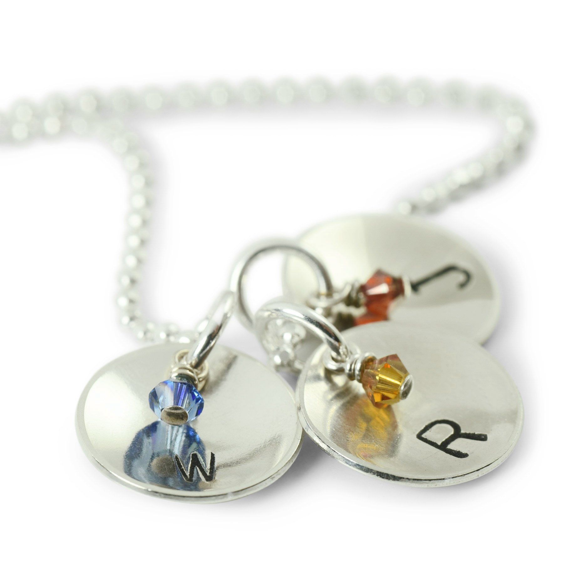Personalized Custom hand stamped necklace initial charm birthstone necklace chain