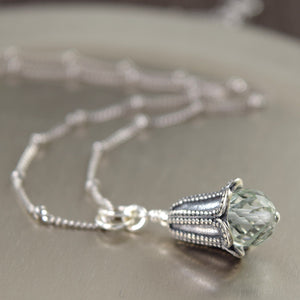 Prasiolite Green Amethyst bali style sterling silver pendant and necklace
