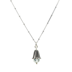Prasiolite Green Amethyst bali style sterling silver pendant necklace on silver satellite chain