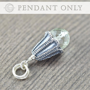 Prasiolite Green Amethyst bali style sterling silver pendant necklace on silver satellite chain