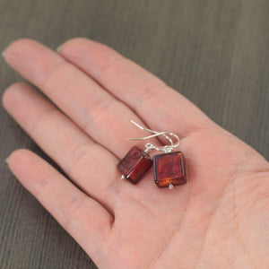 Red Murano glass earrings in a red Garnet hue for for January birthstone